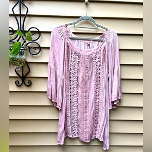 POL Pink Distressed Lace Top, size L